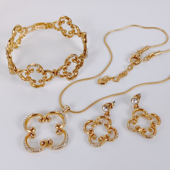 Brighton Crystal Pendant Necklace Bracelet Earrings Set Scroll Clover READ - Picture 11 of 16